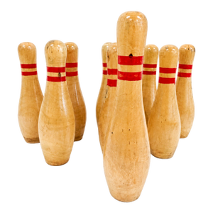 Vintage Set of 9 Wooden Bowling Pins