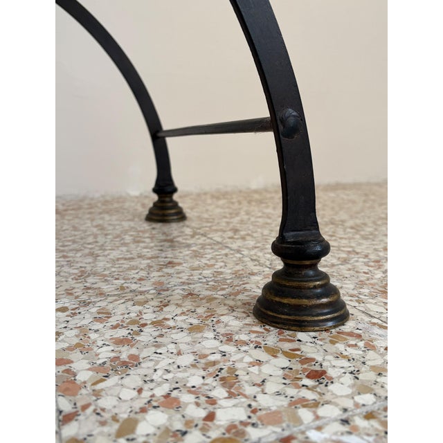 Vintage Wrought Iron, Brass and Leather Stool, 1920s For Sale - Image 6 of 12