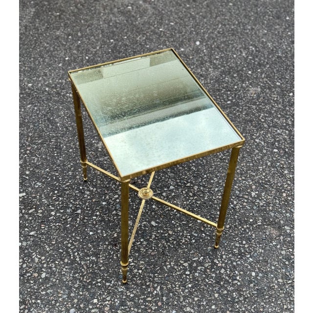 1960s Neoclassical Jansen Style Italian Brass XBase Side Table With Inset Mirrored Top Chairish