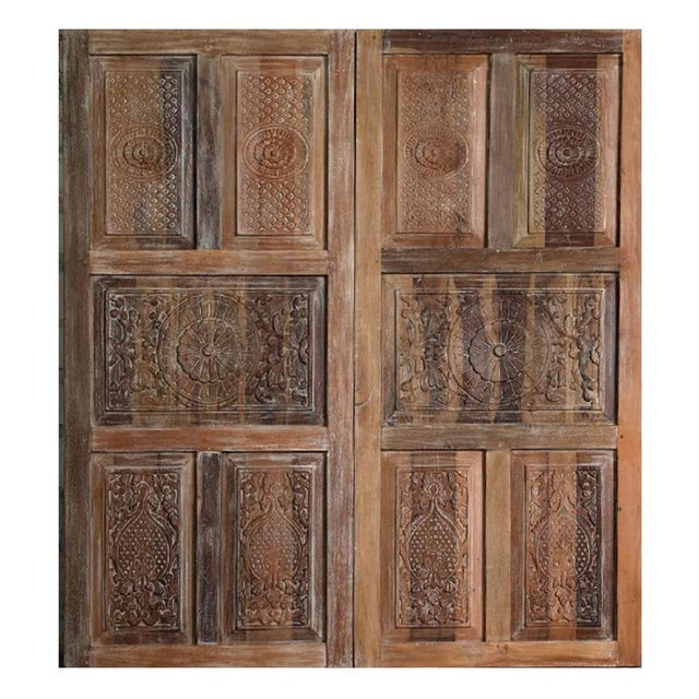 Mid-Century Modern Antique Floral Carved Rustic Wood Sliding Barn Door – Statement Bedroom Door 80x36 For Sale - Image 3 of 5
