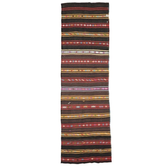 Textile Mid 20th Century Striped Vintage Turkish Kilim Rug For Sale - Image 7 of 7