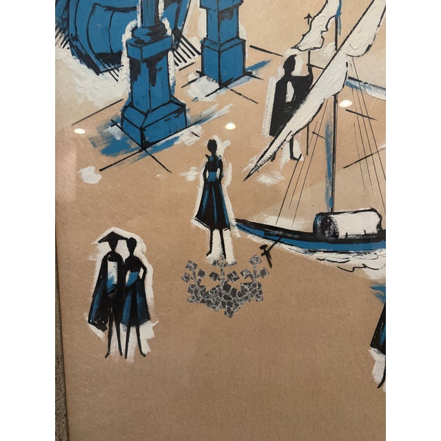 Mid-Century Modern 1960s Italian Mid Century Gouache Artwork Framed For Sale - Image 3 of 4