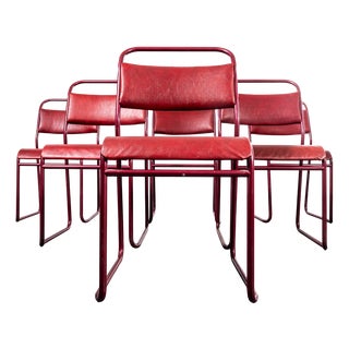 Upholstered Tubular Stacking Dining Chairs from PEL, 1950s, Set of 6 For Sale