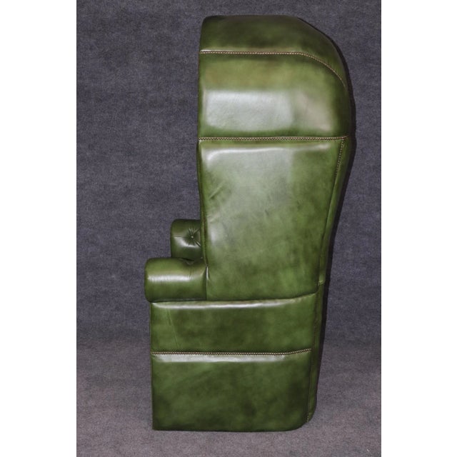 Green Leather Porter’s Chair with Canopy, Brass Nailhead Trim, and Storage Doors – A Statement of Timeless English...
