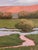 Heaven's Blossom presents a serene landscape, capturing a vibrant sky awash in soft pinks and blues, reflecting the...