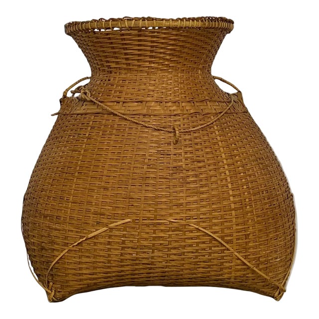 Vintage Bamboo Fishing Basket For Sale