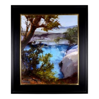 Howard Carr "Blue Water Inlet" Expressionist Oil Painting on Linen, Framed For Sale