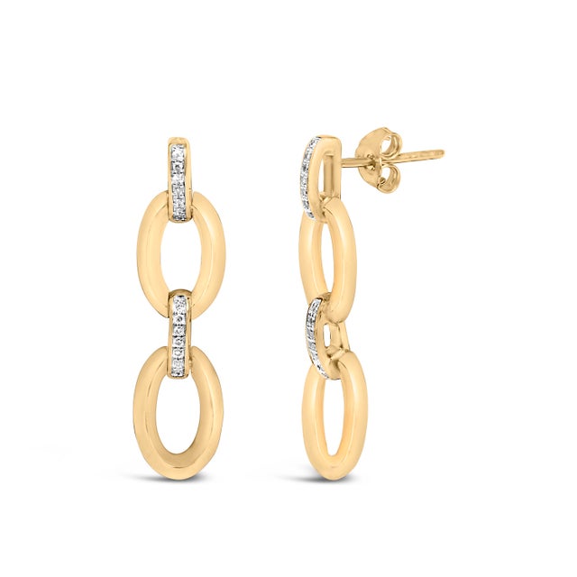 Contemporary Gold Vermeil Diamond Accent Bold Oval Link Earring For Sale - Image 3 of 4