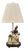 Antique English Staffordshire Pottery Dog & Girl / Lady Figural Lamp With Ivory Silk String Shade. For Sale