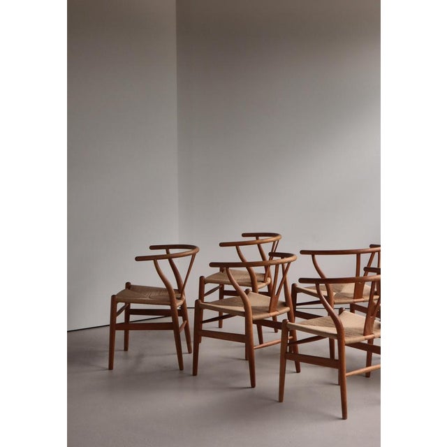 Brown Wishbone Chairs by Hans J. Wegner for Carl Hansen & Sons, 1960s, Set of 6 For Sale - Image 8 of 18