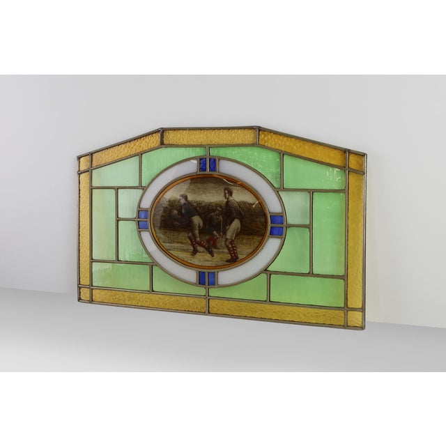 Art Deco Stained Glass Panel Depicting Early Football Scene, Belgium, 1910s For Sale - Image 6 of 11