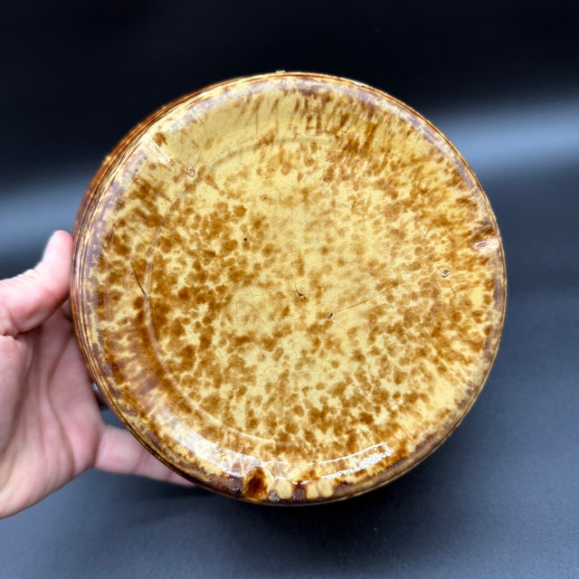 A Antique Rockingham Glazed Yellowware Pottery Barrel Form Crock, Circa 1860’s For Sale - Image 6 of 12