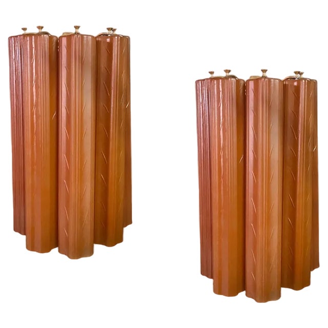Large Italian Glass Tube Sconces, 1980s, Set of 2 For Sale