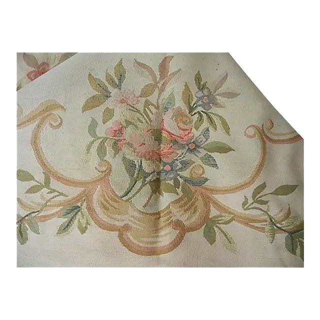 Large Antique French Aubusson Floral Tapestry, 96” X 115”, Louis XV Style Rose Bouquet Design For Sale