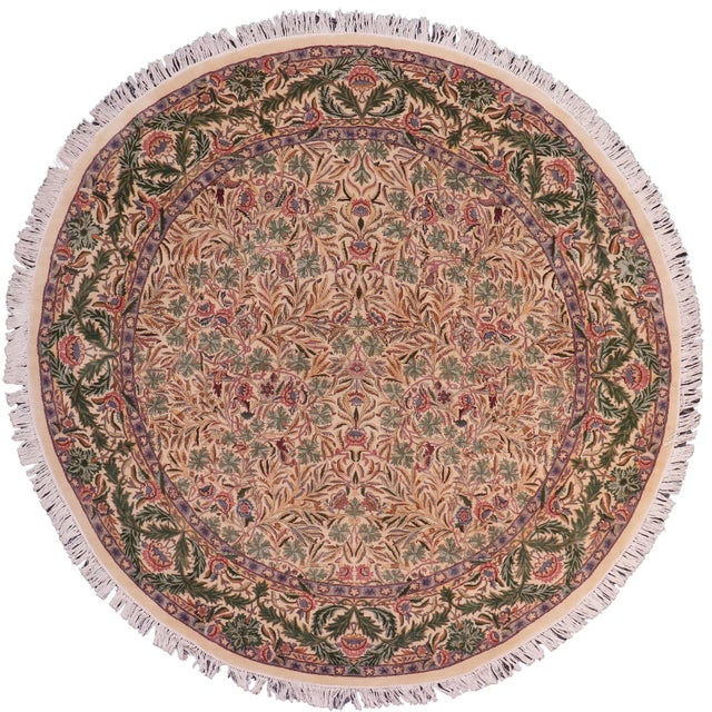 Shabby Chic 1990's Floral Heritage Beige/Green Wool Round Rug- 8'1''x8'2'' For Sale - Image 9 of 9