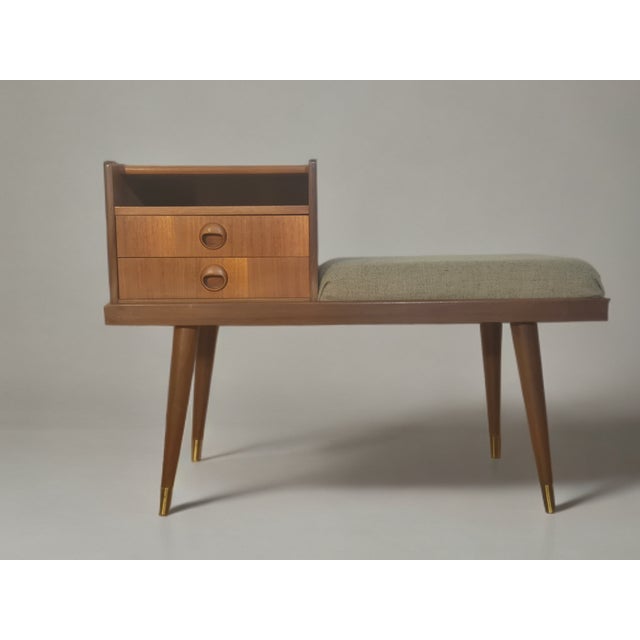 Mid-Century Scandinavian Teak and Green Fabric Entryway Bench, 1960s For Sale - Image 13 of 13