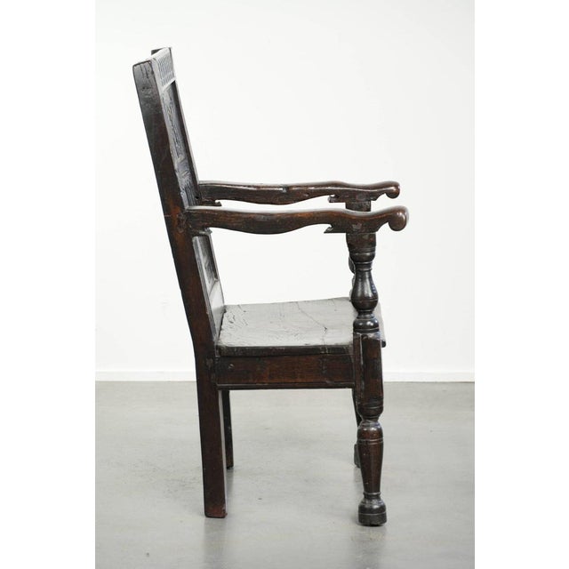 Antique English Oak Wainscot Chair with Wood Carving For Sale - Image 3 of 14