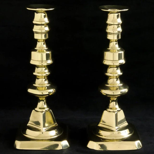 Victorian Knop-Stemmed Brass Candlesticks, Set of 2 For Sale - Image 10 of 10