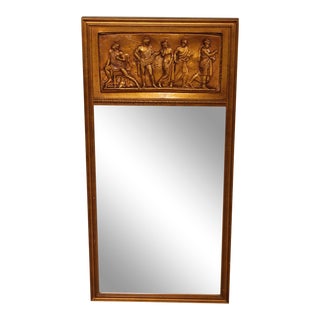Empire Style Gilt Pier Mirror With Relief Carved Classical Figures For Sale