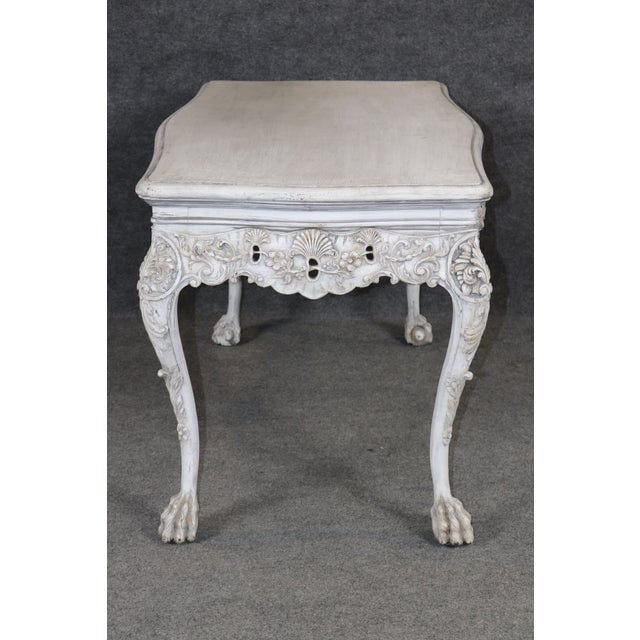 Distressed Painted White Georgian Style Figural Masque Center Table C. 1940s Era For Sale - Image 9 of 12