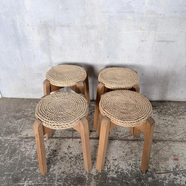 Wood Mid-Century Modern Stackable Rush Woven Stools, 1960s, Set of 4 For Sale - Image 7 of 10