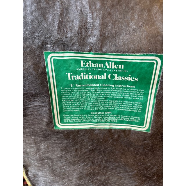 Pair Vintage Ethan Allen Celadon Green Cotton Velvet Slipper Chairs For Sale - Image 9 of 9