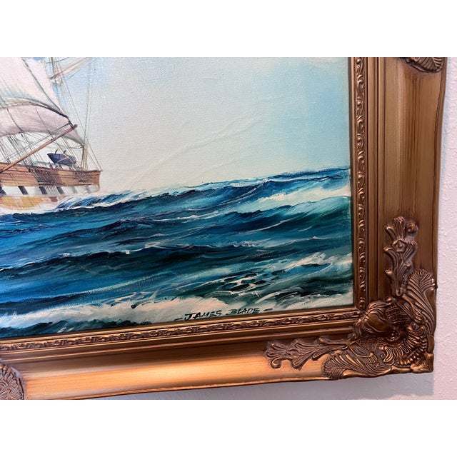 Late 20th Century Large James Blade (Uk 20c) Oil Painting Sailing Ship Maritime Nautical Seascape For Sale - Image 5 of 8