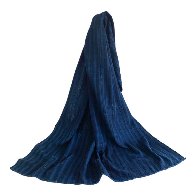 African Indigo Striped Handwoven Textile Throw For Sale