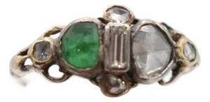 Early 19th Century Emerald and Diamond Ring, Size 6.75