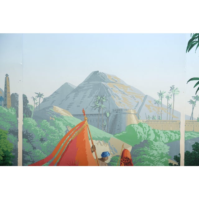 Blue Four-Panel Panoramic Wallpaper with Hindustan Scene from Zuber et Cie, France, 1978 For Sale - Image 8 of 17
