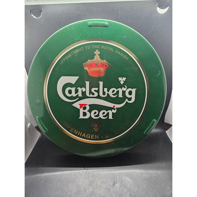 Mid-Century Modern Vintage Green Metal Carlsberg Beer Serving Tray For Sale - Image 3 of 3