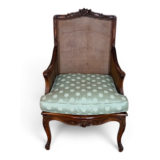 Vintage Louis XV Style Caned Bergère Walnut Chair For Sale - Image 13 of 13