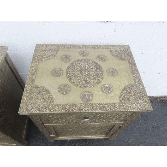 Embossed Metal Overlay End Tables Nightstands a Pair 6674 For Sale In Miami - Image 6 of 18