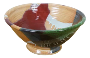 Large Vintage Studio Art Pottery Abstract Stoneware Drip Glaze Serving Bowl 17"