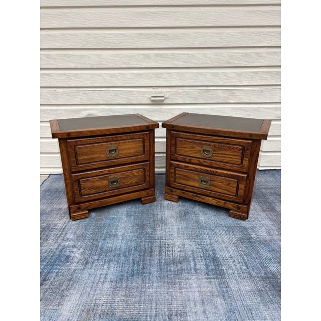 Oak Campaign Style Nightstands / Accent Tables For Sale In Los Angeles - Image 6 of 8