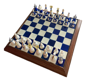 Vintage Viana Portuguese Porcelain Chess Set, 1970, Set of 33