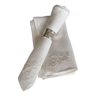 Pomegranate Motif Fine Cotton Linen Napkins - Set of 8 For Sale