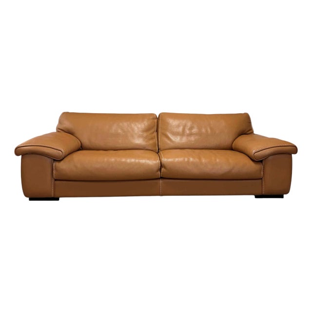Roche Bobois Ascot Tan Leather Sofa For Sale