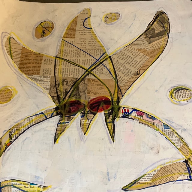 Original 17 x 23.5 painting & collage done with vintage papers on old ledger book pages unframed Check out my shop,...