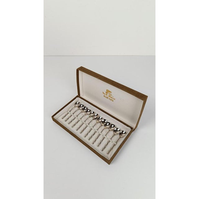 Hollywood Regency Vintage Hollywood Regency Silver Plate and Faux Bamboo Teaspoons, 1970s, Set of 12 For Sale - Image 3 of 16