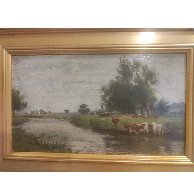 Barbizon painting cows by the stream signed lower left Clark . It's very well done in the manner of the barbizon. signed"...