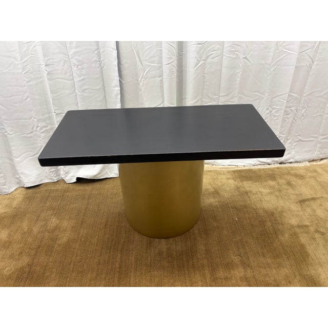 Custom Console Table Distressed Attributed to Arhaus Black Painted Top | Gold Dauphine Pedestal Base One-of-a-Kind |...