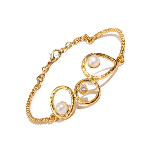 Metal Handmade Radiance Pearl & Gold Adjustable Bracelet For Sale - Image 7 of 11