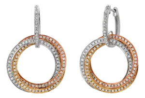 18k Rose White Yellow Gold Diamond 1.95 Carat Intertwining Circle Drop Earrings, A Pair