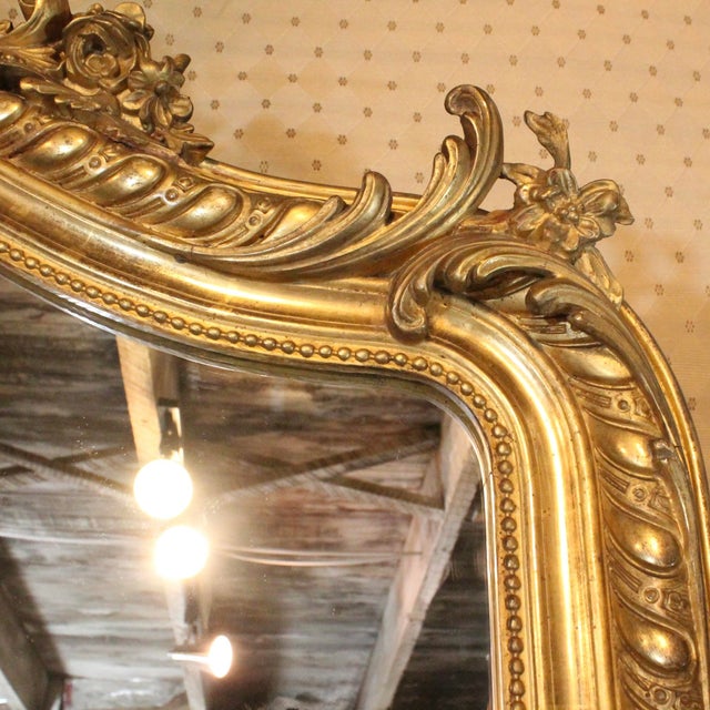 Gold Louis Phillipe Giltwood Camel Back Rococo Crested Pier Mirror For Sale - Image 8 of 18