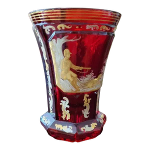 Antique Bohemian Glass Moser Ruby Gilt Gold Goblet