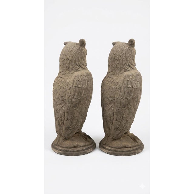 A Pair of Vintage English Cast Stone Great Horned Owls For Sale - Image 4 of 9