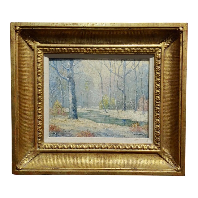1900s "Winter Solitude by the Creek Landscape" Oil Painting by William Krullaars For Sale