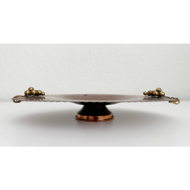 Rustic European 1970s Italian Copper & Brass Pedestal Bowl With Grape Handles For Sale - Image 3 of 10