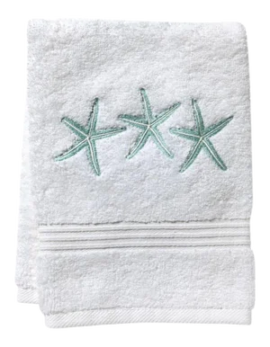 Aqua Three Starfish Guest Towel White Terry, Embroidered